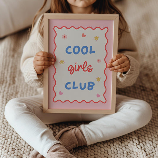 cool girls club colourful scallop heart print for nursery or bedroom