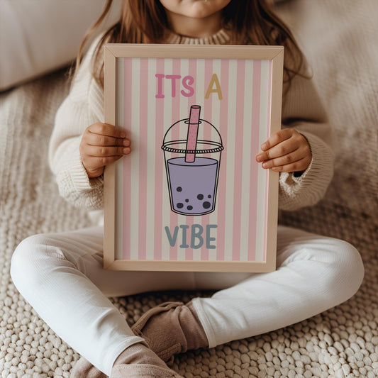 its a vibe "bubble tea" colourful wall art  print for girls bedroom