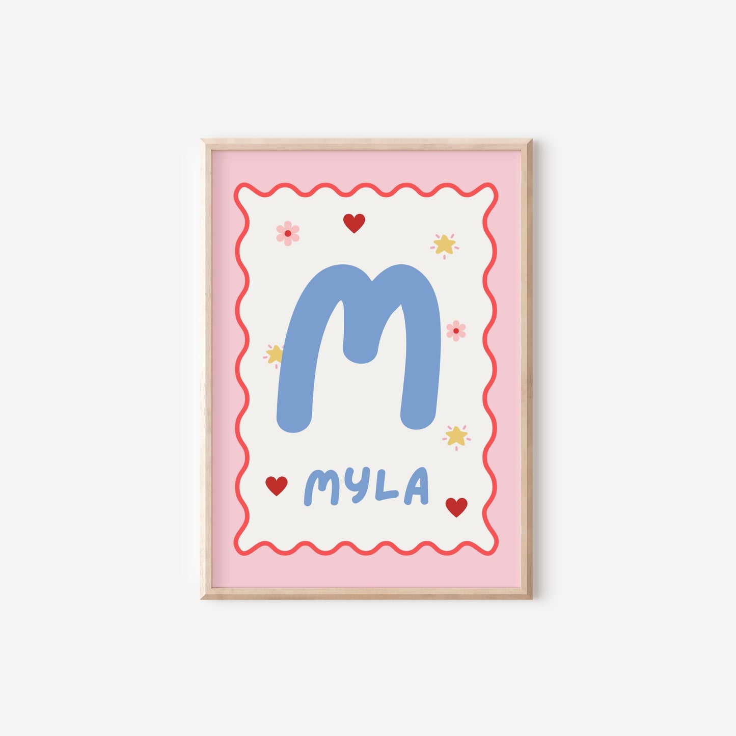 girls bright preppy personalised wall print for bedroom, nursery or playroom