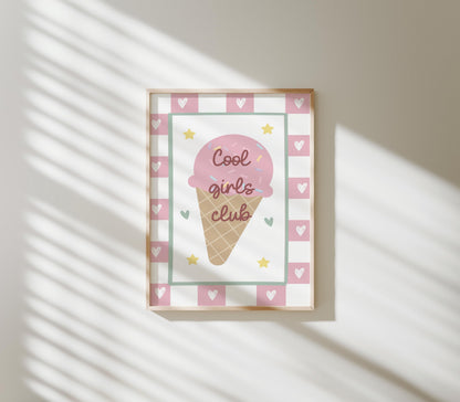 Girls Club Ice Cream Print for Nursery or Bedroom – Pink Heart Wall Art