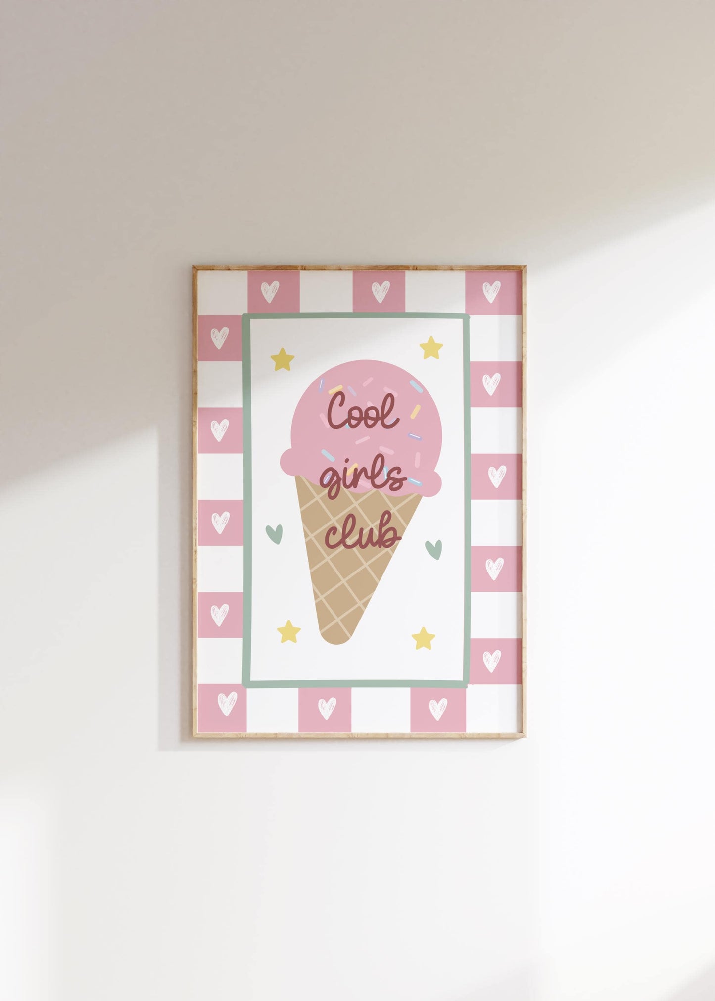Girls Club Ice Cream Print for Nursery or Bedroom – Pink Heart Wall Art