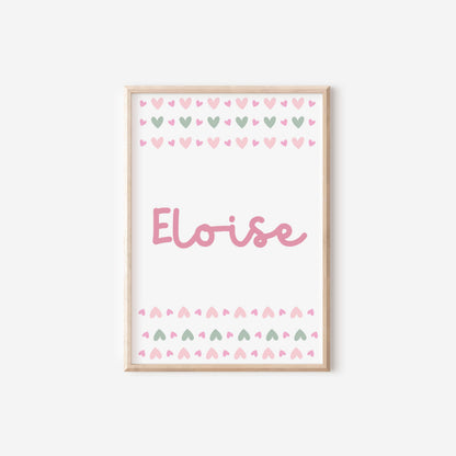girls pink cherry and icecream affirmation personalised wall print set for bedroom or nursery