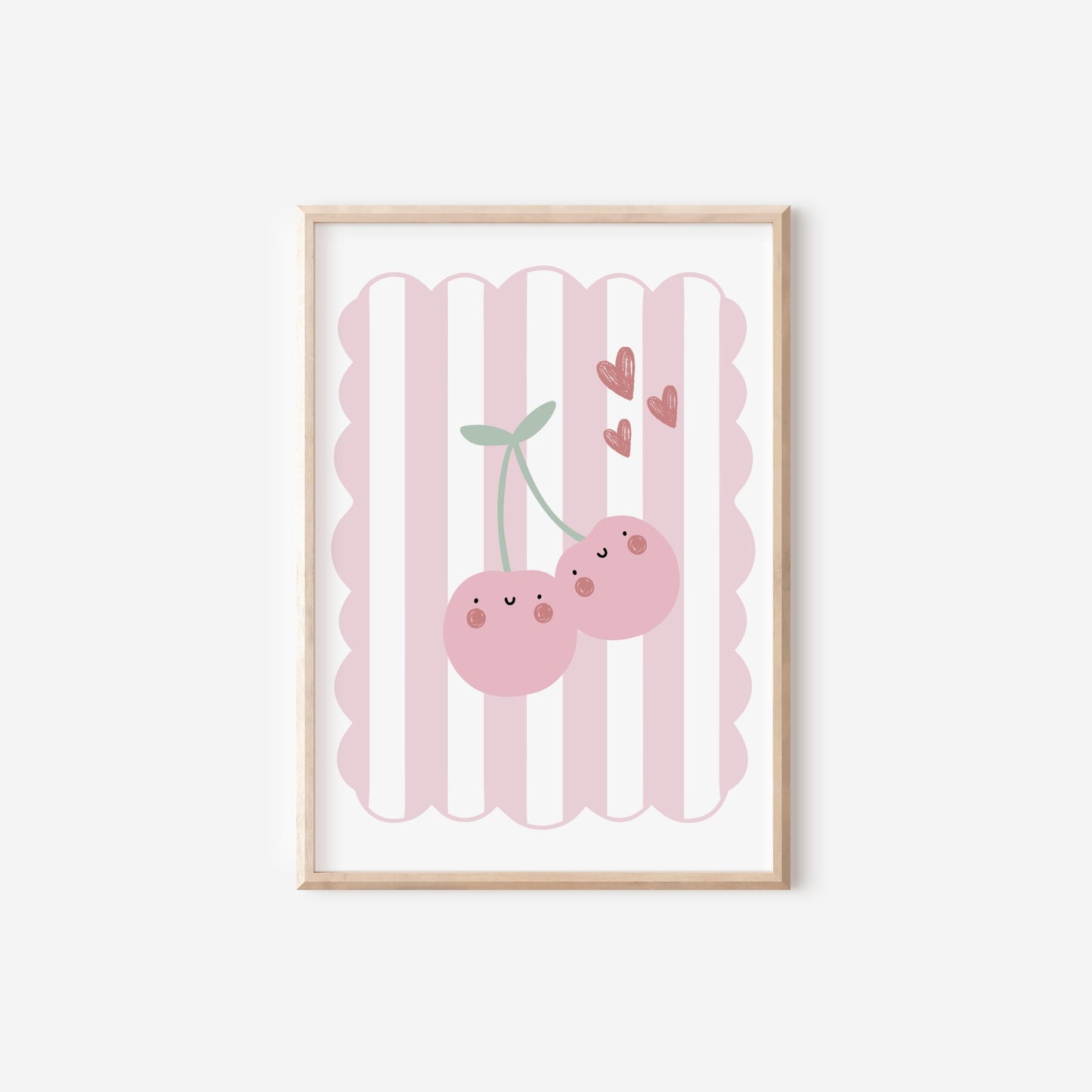 Happy Cherry Pink Wall Print, Boho Kids Art, Nursery Decor