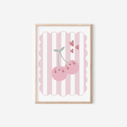 Happy Cherry Pink Wall Print, Boho Kids Art, Nursery Decor