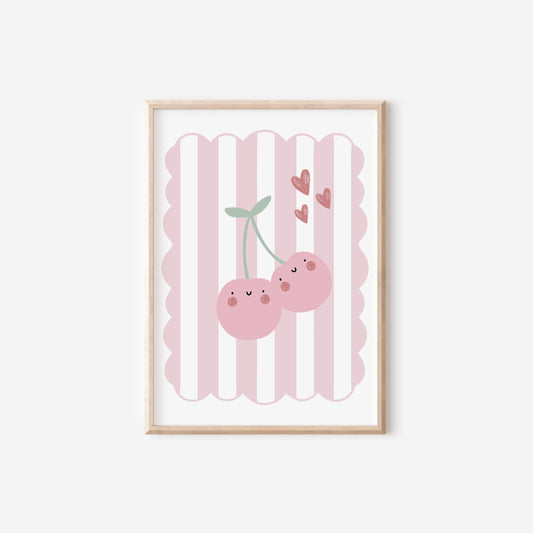 Happy Cherry Pink Wall Print, Boho Kids Art, Nursery Decor