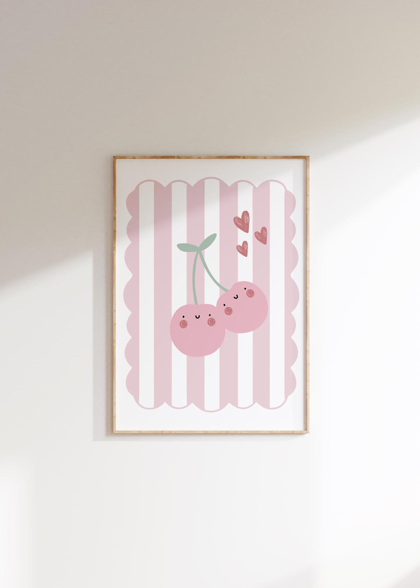 Happy Cherry Pink Wall Print, Boho Kids Art, Nursery Decor
