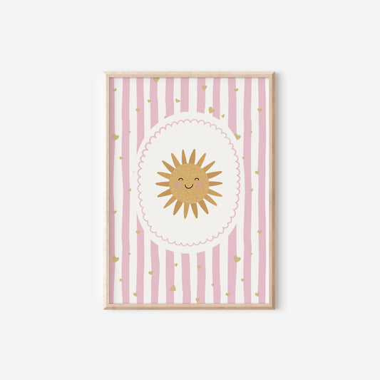 Pink sunshine nursery print, cute sunshine wall art for girls bedroom or playroom