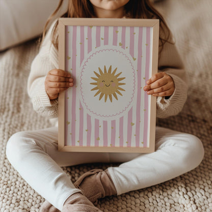 Pink sunshine nursery print, cute sunshine wall art for girls bedroom or playroom