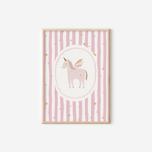 Girls pink whimiscal bunny/goose/unicorn Wall Art Prints, Girls Nursery Decor, Set of 3
