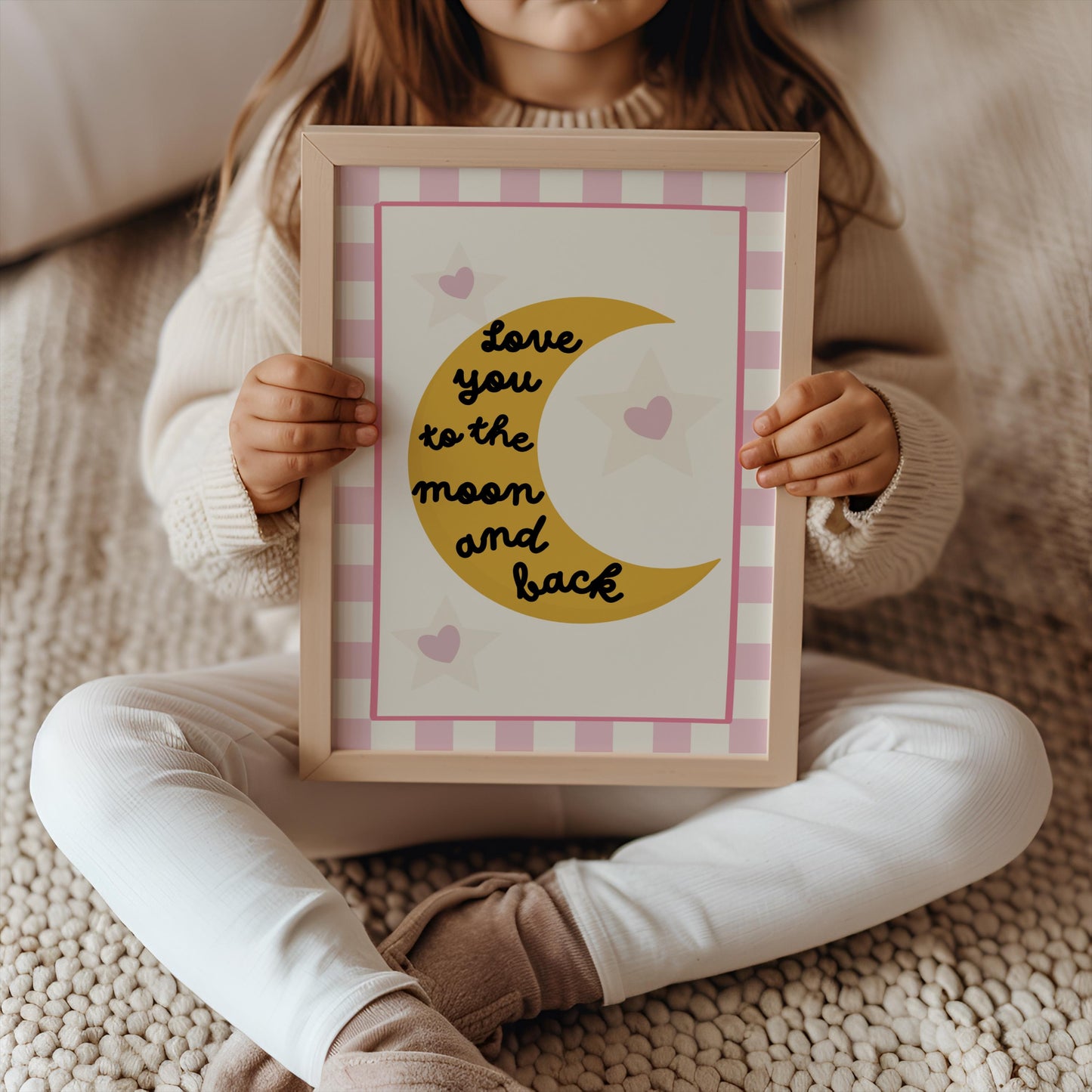 Love You To The Moon Print: pink heart and stars  Nursery Decor
