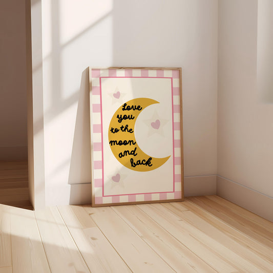 Girls personalised "love you to the moon and back" Wall Art Prints, Girls Nursery Decor, Set of 3