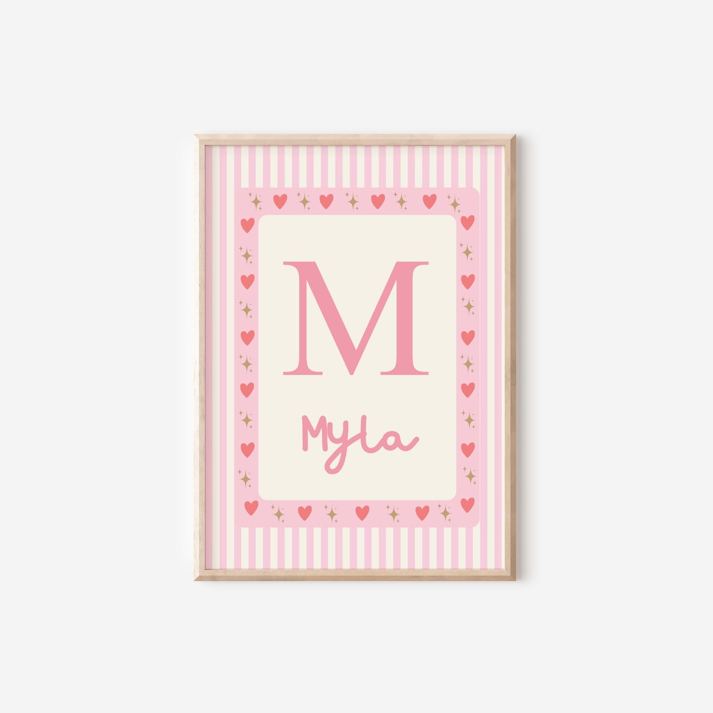 girls personalised pink striped heart print for bedroom or nursery