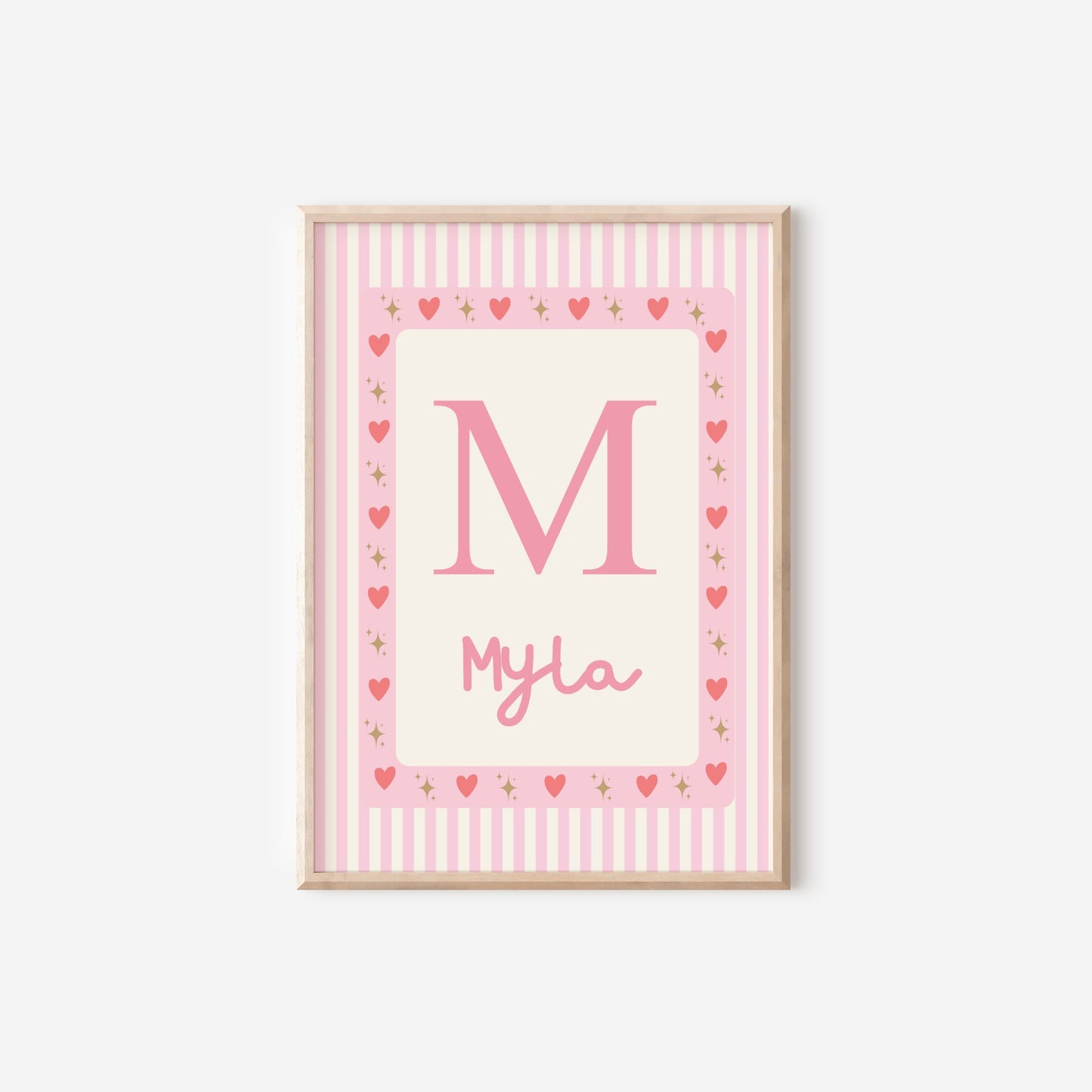 girls personalised pink striped heart print for bedroom or nursery