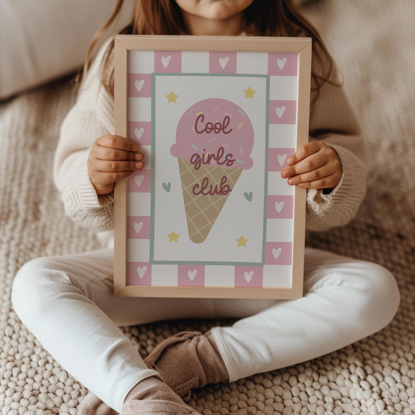 Girls Club Ice Cream Print for Nursery or Bedroom – Pink Heart Wall Art