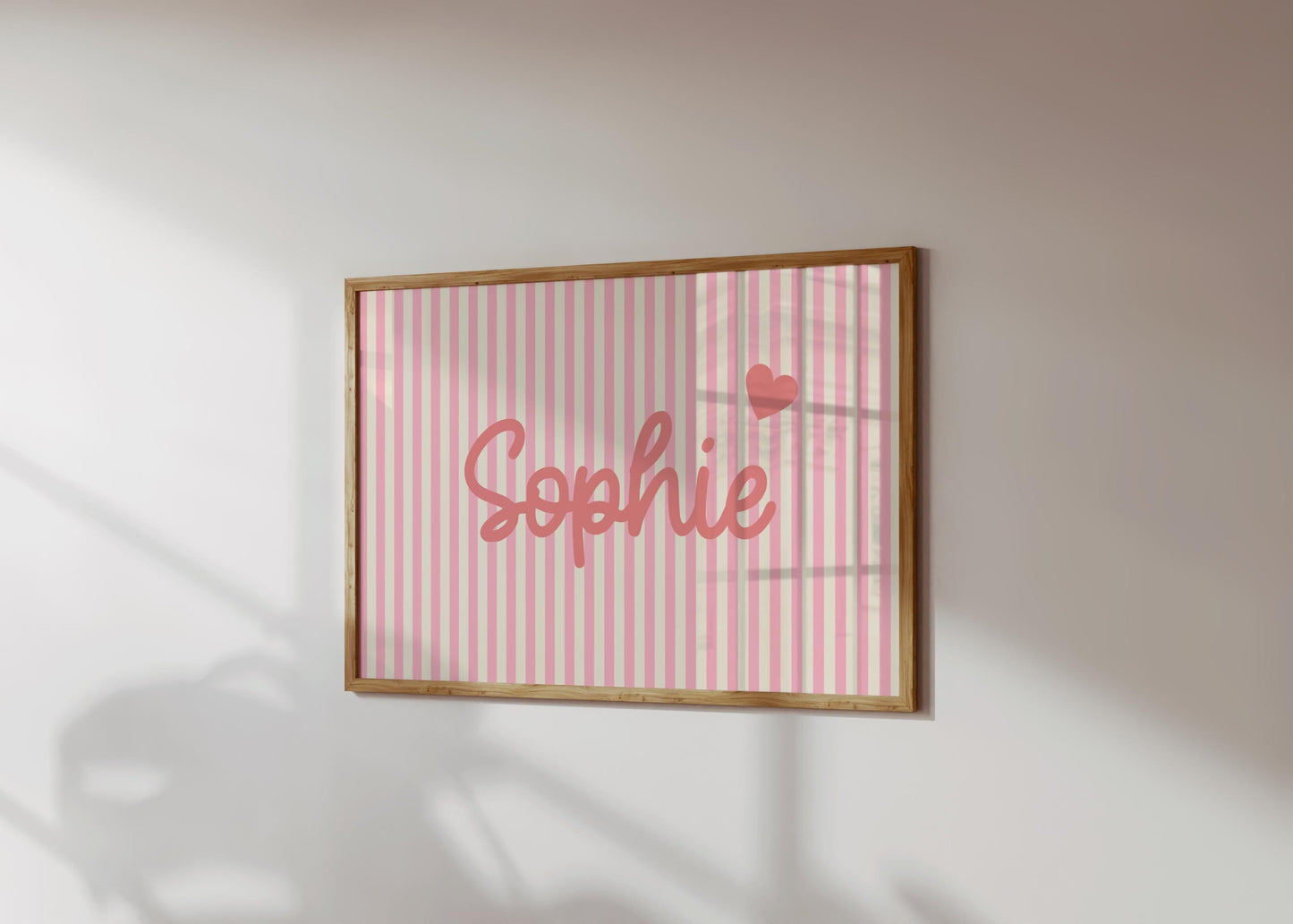 girls personalised pink striped wall print for bedroom, nursery or playroom