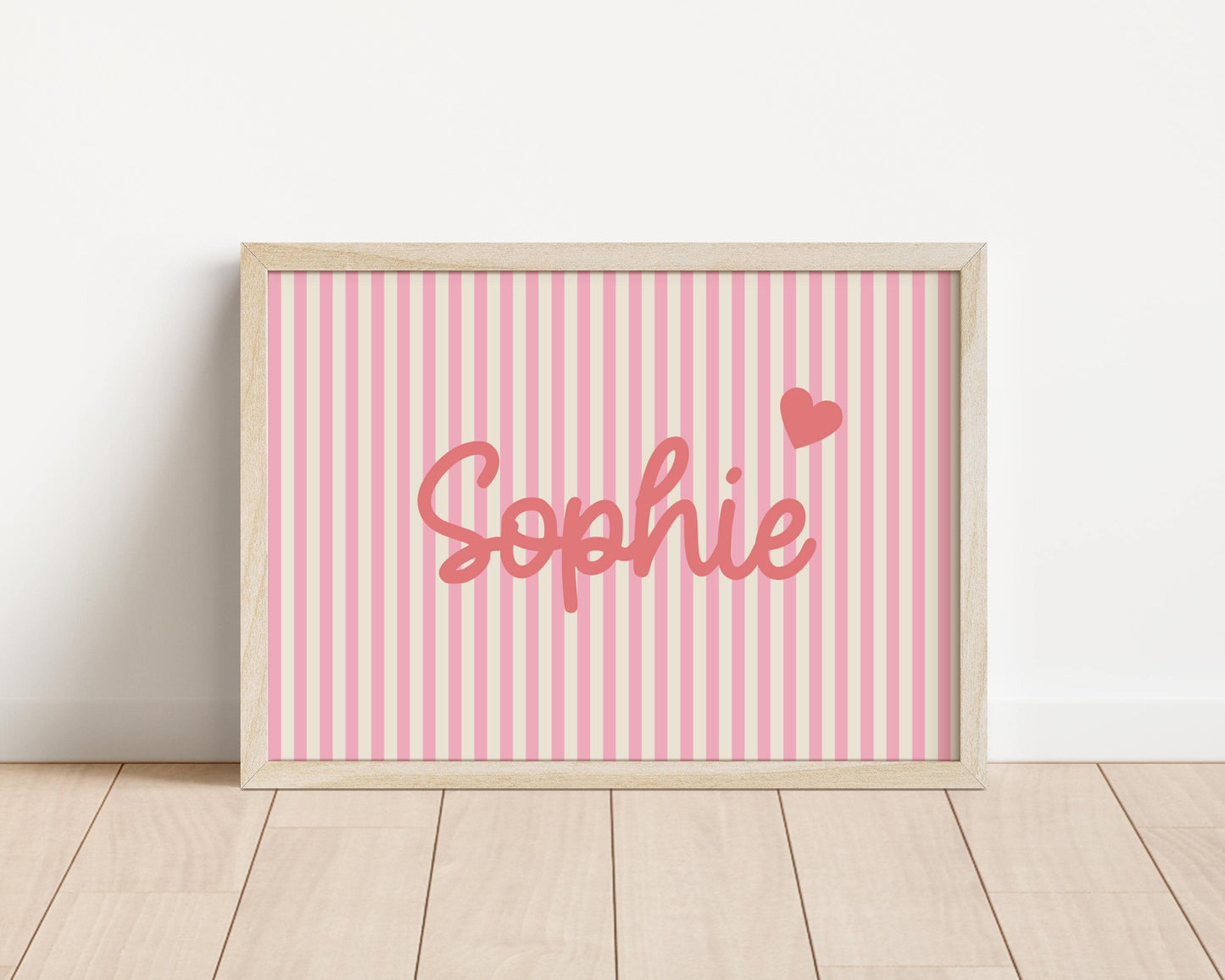 girls personalised pink striped wall print for bedroom, nursery or playroom