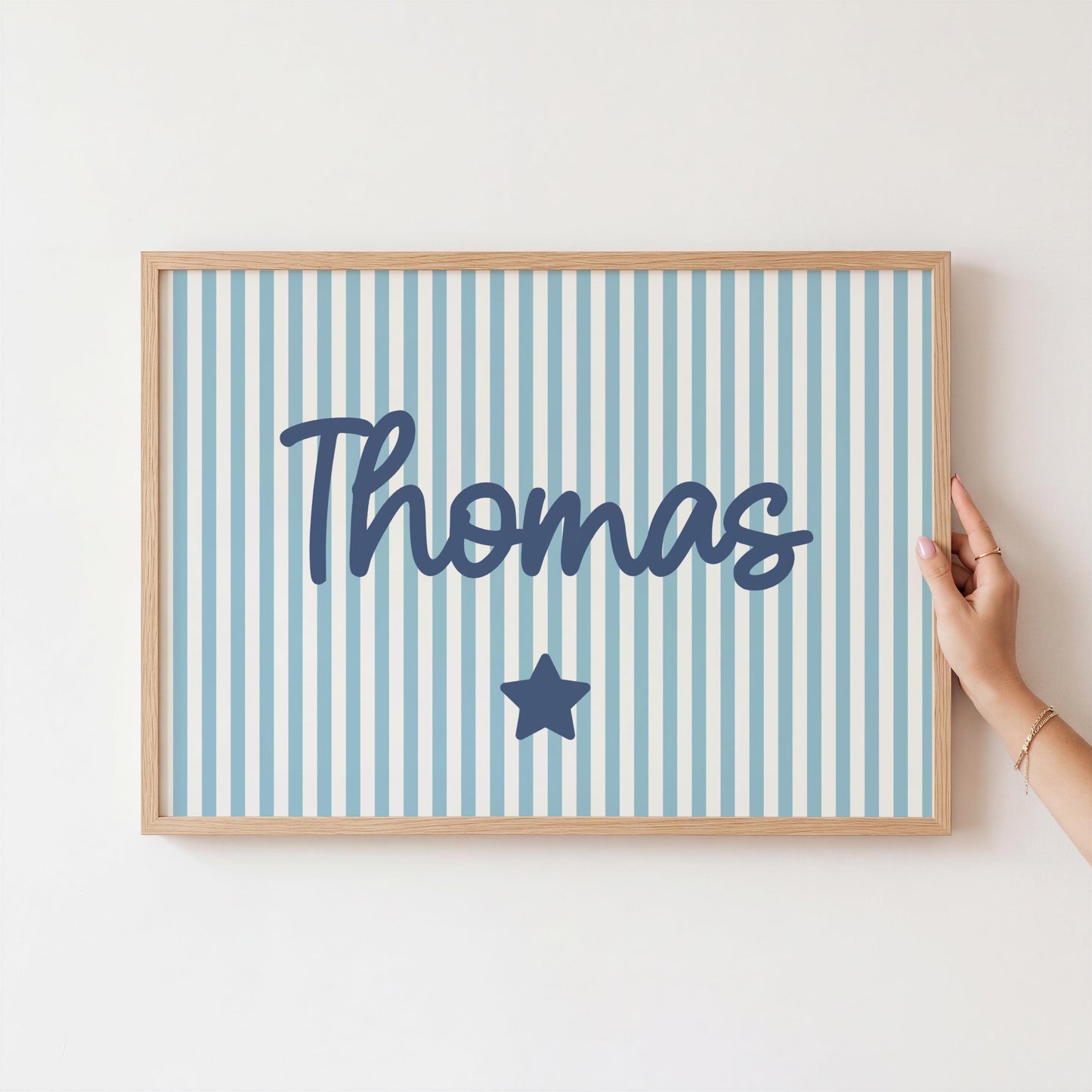 boys personalised blue striped wall print for bedroom, nursery or playroom