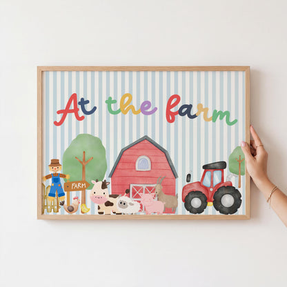at the farm childrens striped animal wall print for bedroom or nursery