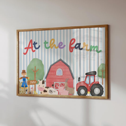 at the farm childrens striped animal wall print for bedroom or nursery