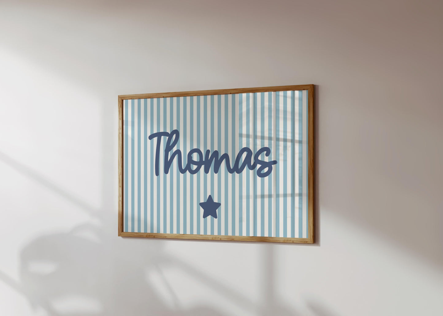boys personalised blue striped wall print for bedroom, nursery or playroom