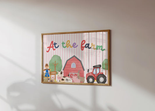 at the farm childrens striped animal wall print for bedroom or nursery